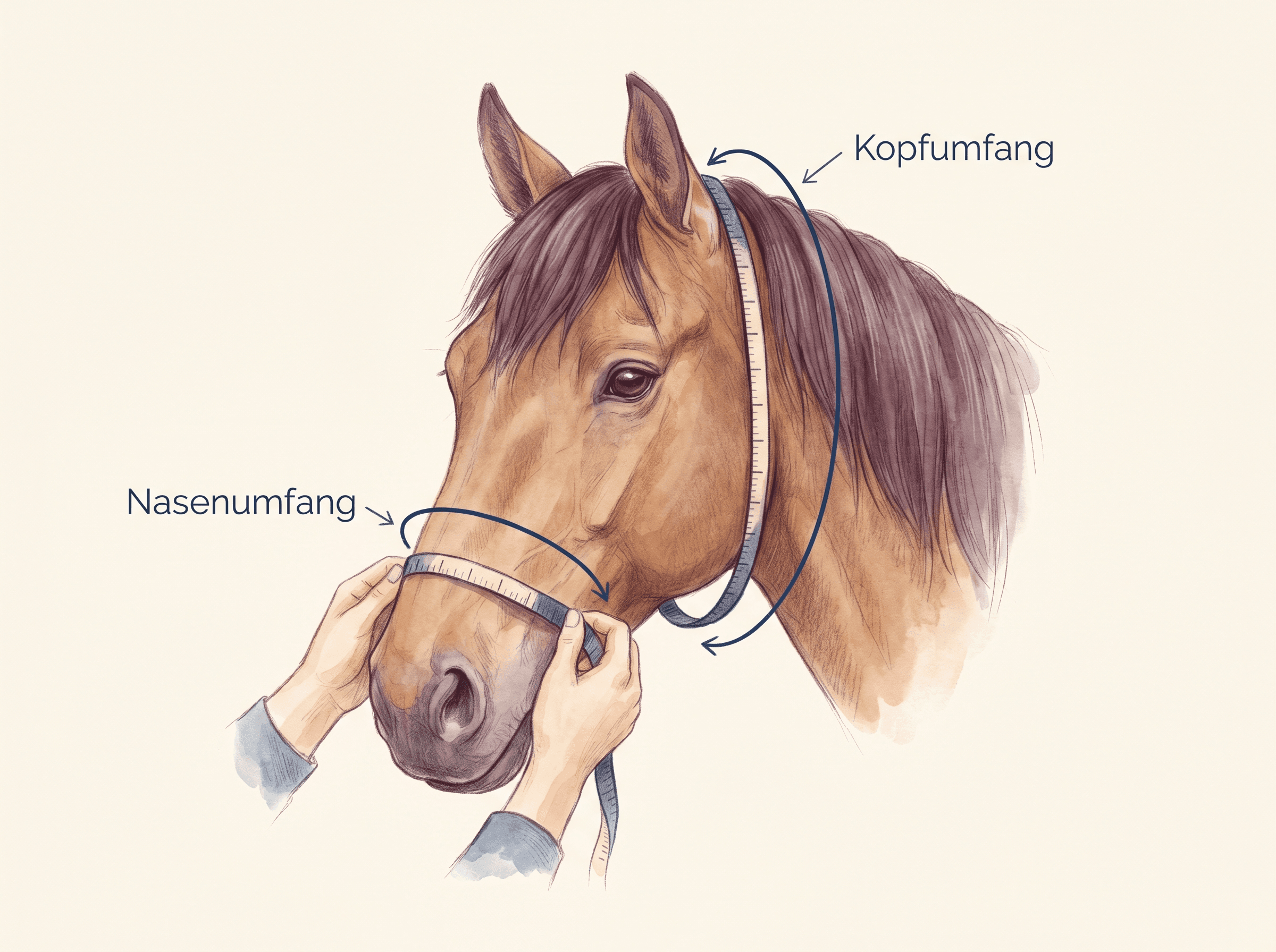 Knotenhalfter Messanleitung Pferd, Nasenumfang und Kopfumfang